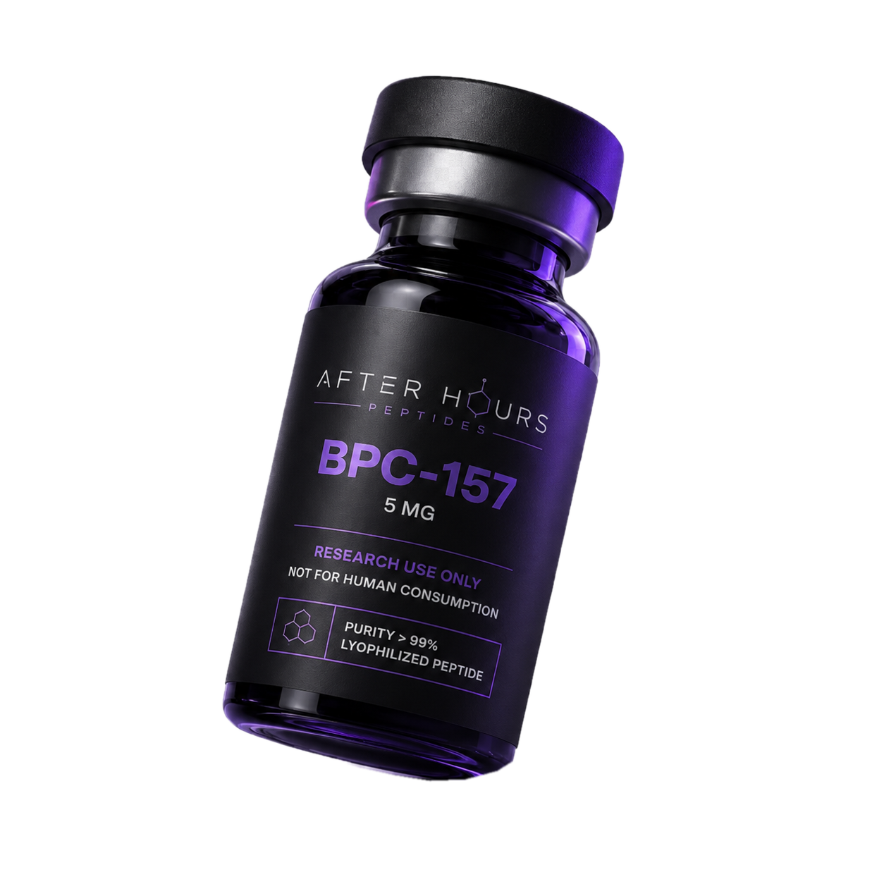 After Hours Peptides BPC-157 research product bottle